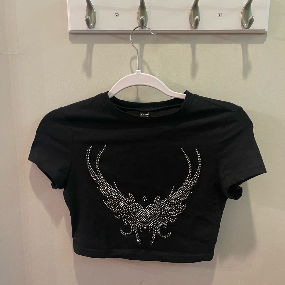 Black Rhinestone pattern crop top